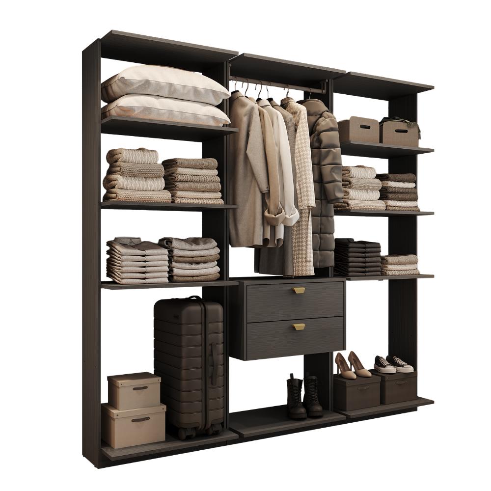 Guarda-Roupas Closet Modulado Alasca One 180cm 3 Peças com 2 Gavetas e Cabideiros Preto Touch Carraro