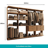 Guarda-Roupas Closet Modulado Alasca One 240cm 4 Peças com 4 Gavetas e Cabideiros Freijó Carraro