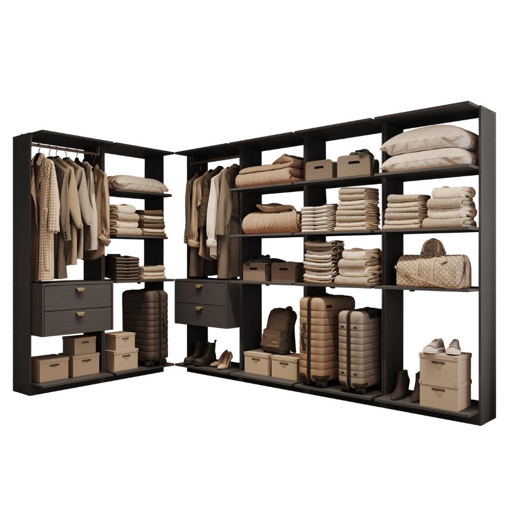 Guarda-Roupas Closet Modulado Alasca 360cm 6 Peças com 4 Gavetas e Cabideiros Preto Touch Carraro