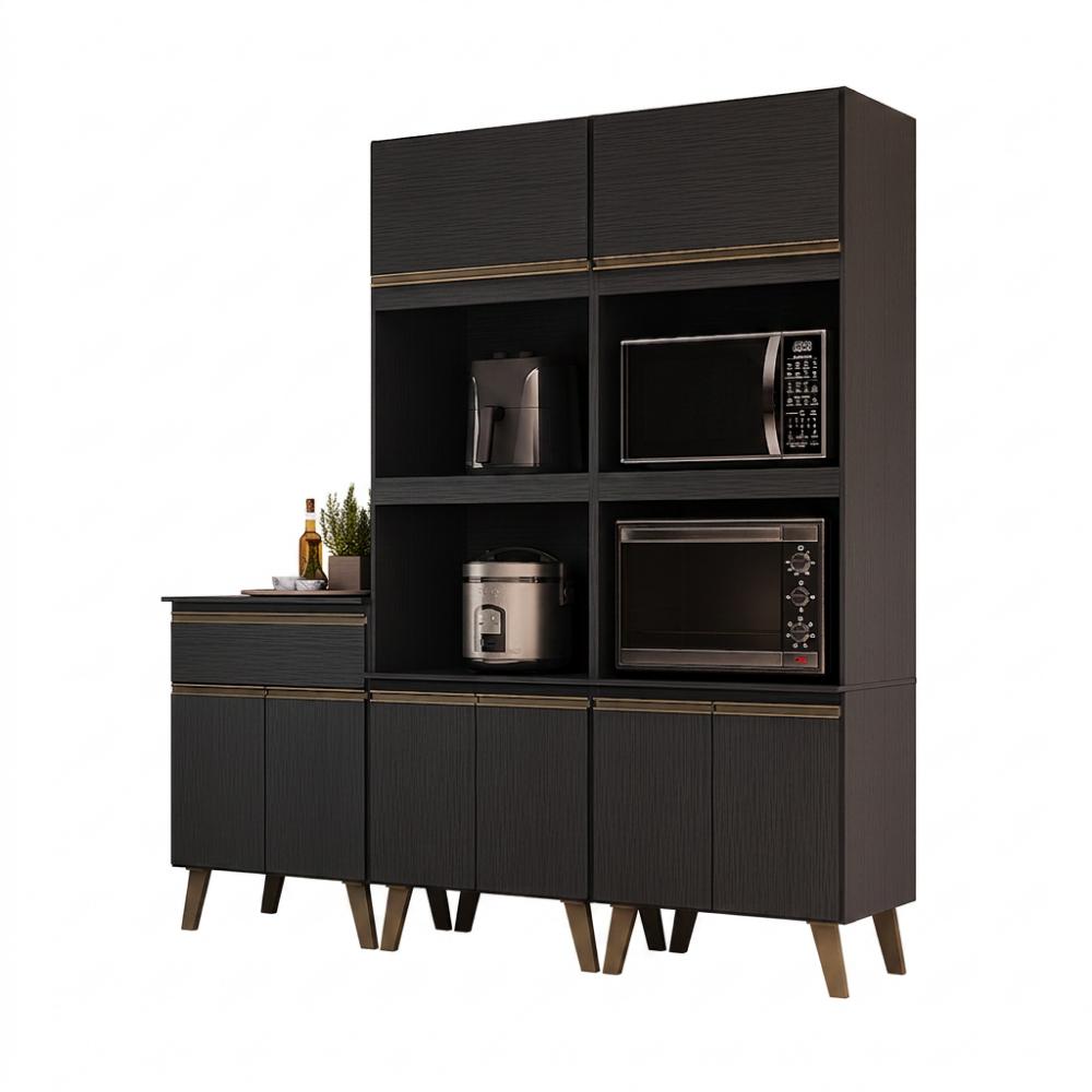 Armário de Cozinha Compacta Atlanta Contour Carraro Preto Touch