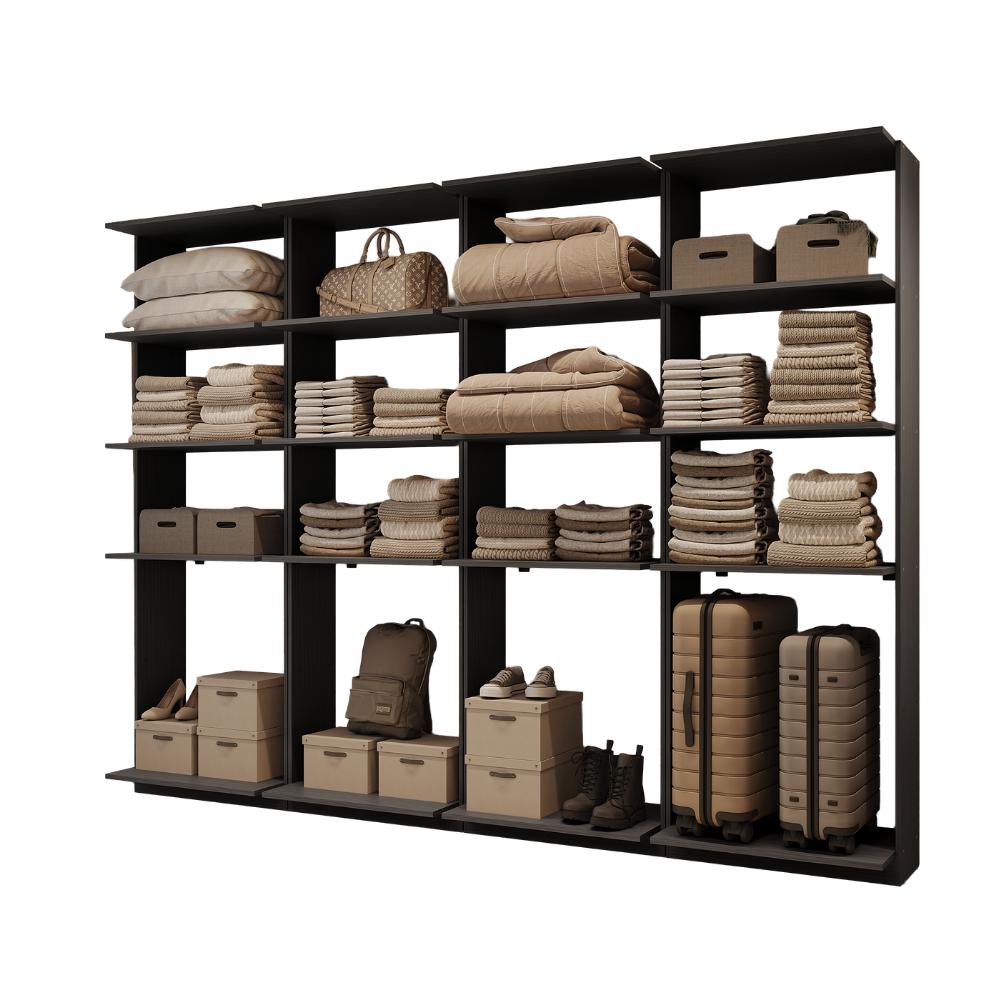 Guarda-Roupas Closet Modulado Alasca 240cm 4 Peças com 12 Prateleiras Preto Touch Carraro