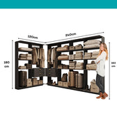 Guarda-Roupas Closet Modulado Alasca One 360cm 6 Peças com 4 Gavetas e Cabideiros Preto Touch Carraro