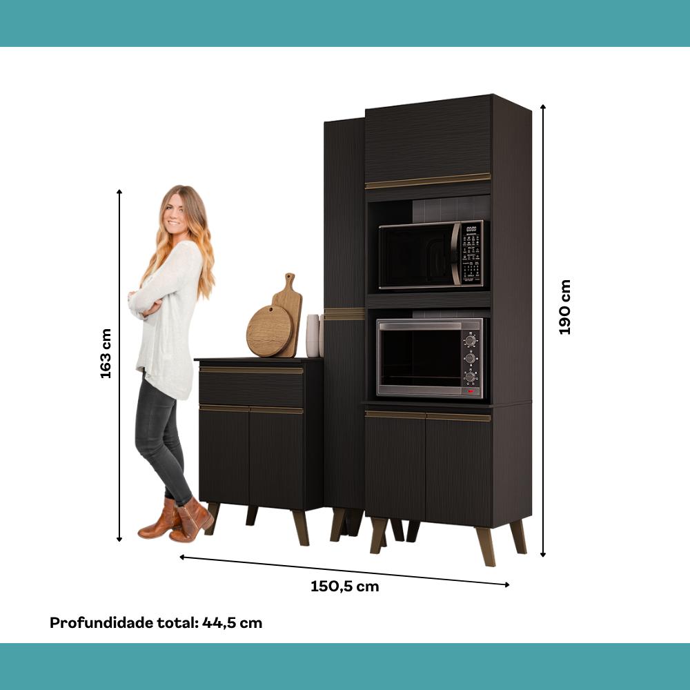 Armário de Cozinha Compacta Atlanta Brix Carraro Preto Touch