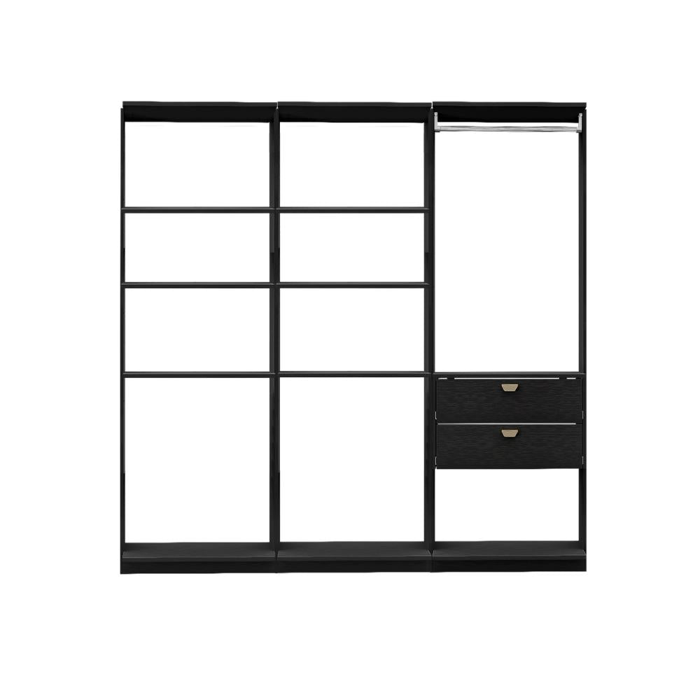 Guarda-Roupas Closet Modulado Alasca Duo 180cm 3 Peças com 2 Gavetas e Cabideiros Preto Touch Carraro