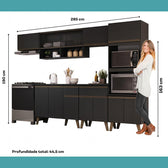 Armário de Cozinha Completa Atlanta Flux com Vidro Carraro Preto Touch