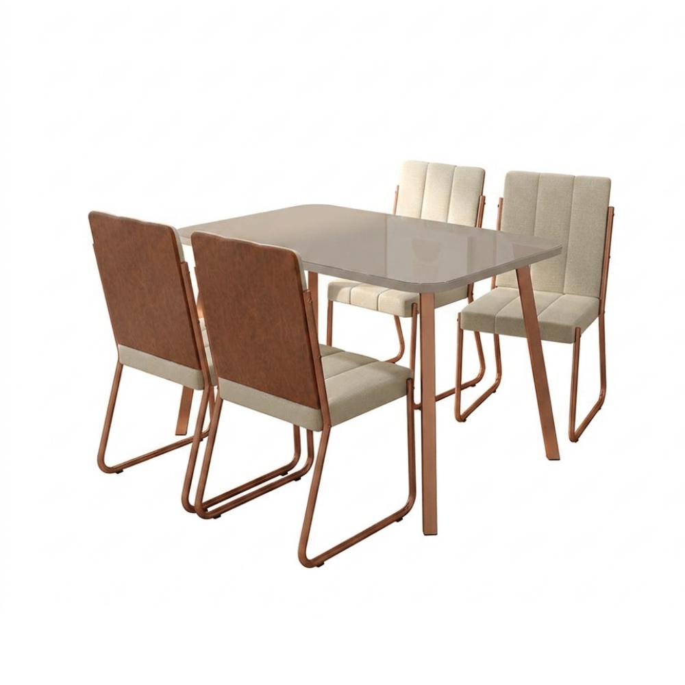 Conjunto Sala de Jantar 4 Cadeiras Tulipa Carraro Off White Rosê