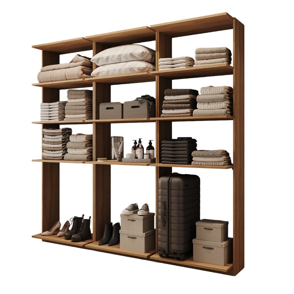 Guarda-Roupas Closet Modulado Alasca 180cm 3 Peças com 9 Prateleiras Freijó Carraro