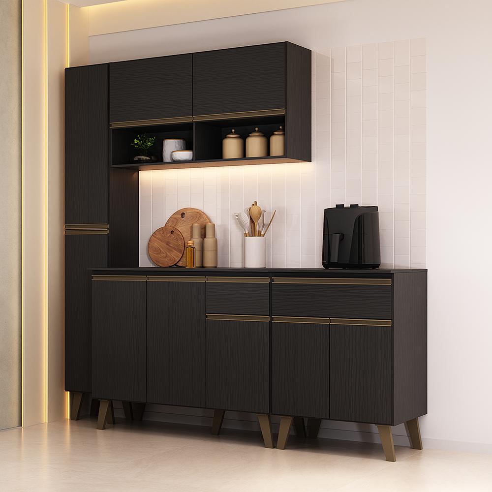 Armário de Cozinha Compacta Atlanta Summit Carraro Preto Touch
