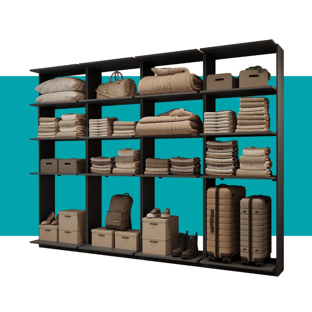 Guarda-Roupas Closet Modulado Alasca 240cm 4 Peças com 12 Prateleiras Preto Touch Carraro