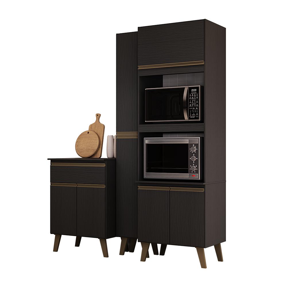 Armário de Cozinha Compacta Atlanta Brix Carraro Preto Touch