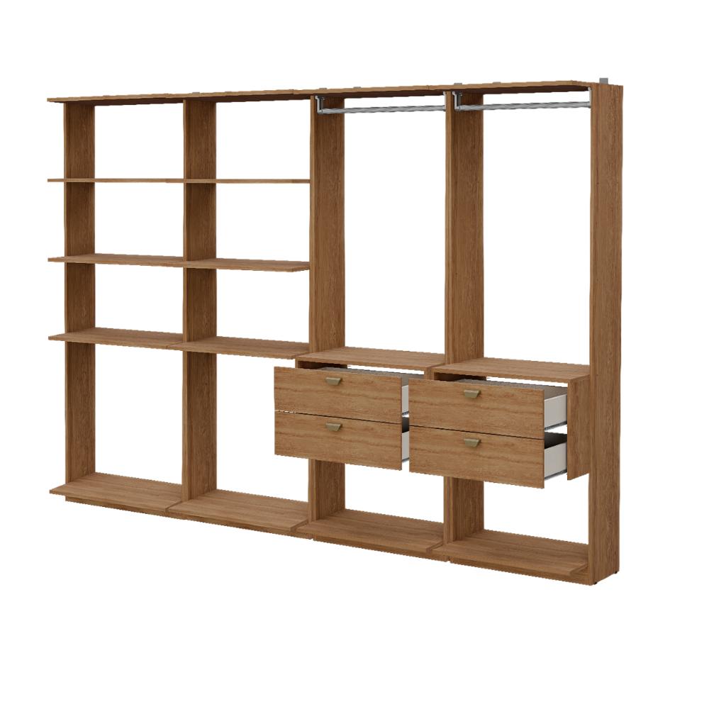 Guarda-Roupas Closet Modulado Alasca One 240cm 4 Peças com 4 Gavetas e Cabideiros Freijó Carraro