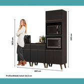 Armário de Cozinha Compacta Atlanta Concrete Carraro Preto Touch