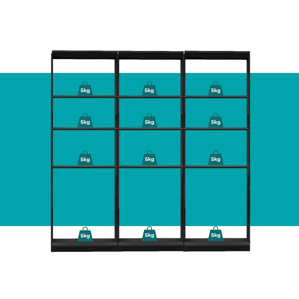 Guarda-Roupas Closet Modulado Alasca 180cm 3 Peças com 9 Prateleiras Preto Touch Carraro