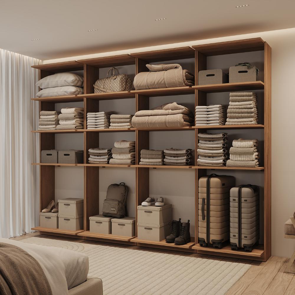 Guarda-Roupas Closet Modulado Alasca 240cm 4 Peças com 12 Prateleiras Freijó Carraro
