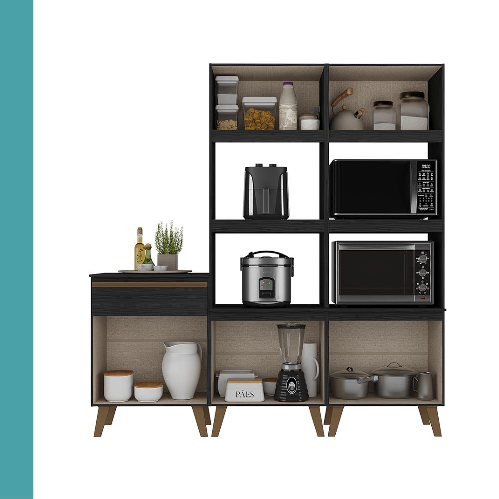 Armário de Cozinha Compacta Atlanta Contour Carraro Preto Touch
