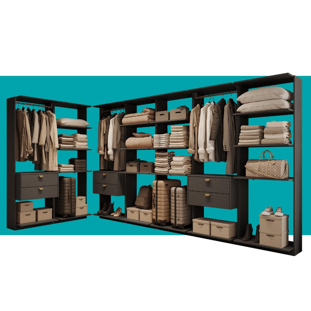 Guarda-Roupas Closet Modulado Alasca 420cm 7 Peças com 6 Gavetas e Cabideiros Preto Touch Carraro