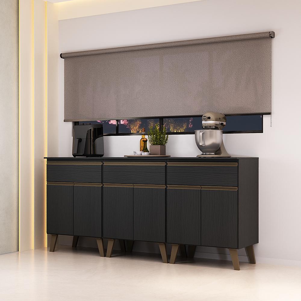 Armário de Cozinha Compacta Atlanta Slate Carraro Preto Touch