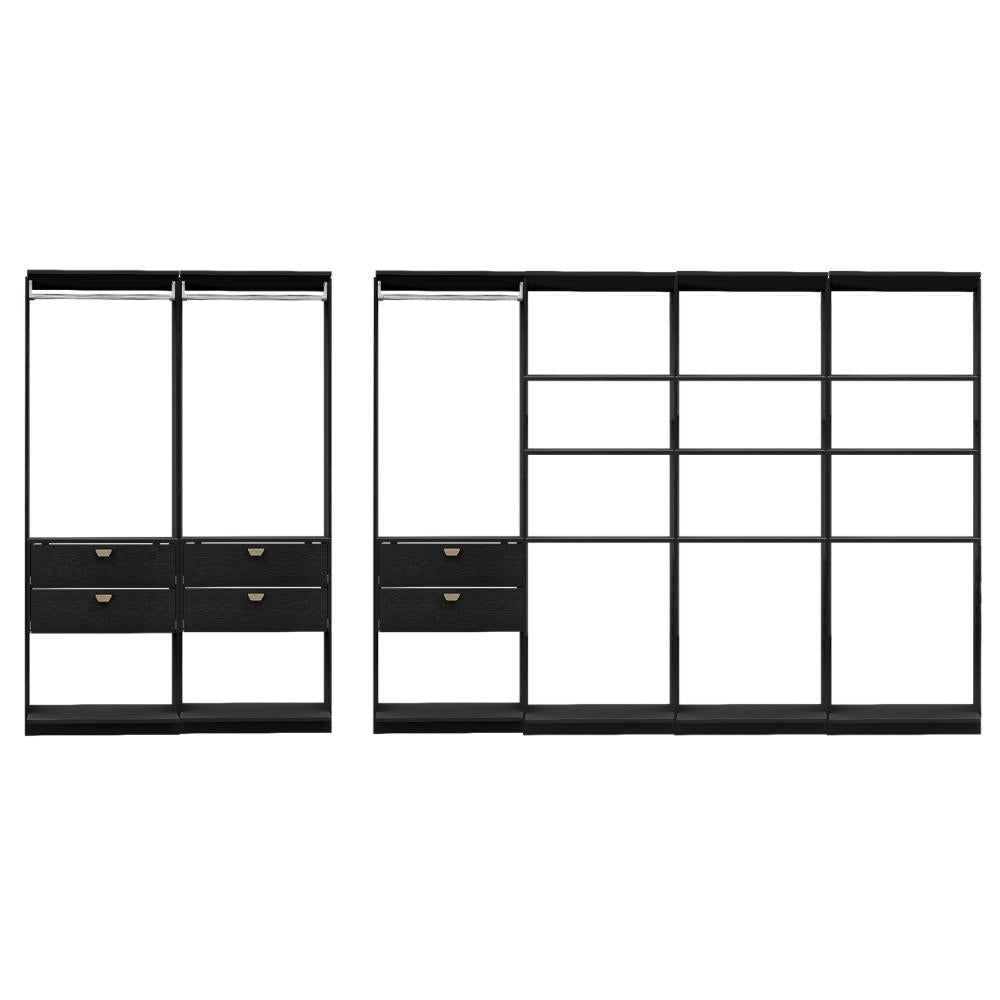 Guarda-Roupas Closet Modulado Alasca 360cm 6 Peças com 6 Gavetas e Cabideiros Preto Touch Carraro
