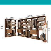 Guarda-Roupas Closet Modulado Alasca 420cm 7 Peças com 6 Gavetas e Cabideiros Freijó Carraro