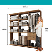 Guarda-Roupas Closet Modulado Alasca Duo 180cm 3 Peças com 2 Gavetas e Cabideiros Freijó Carraro