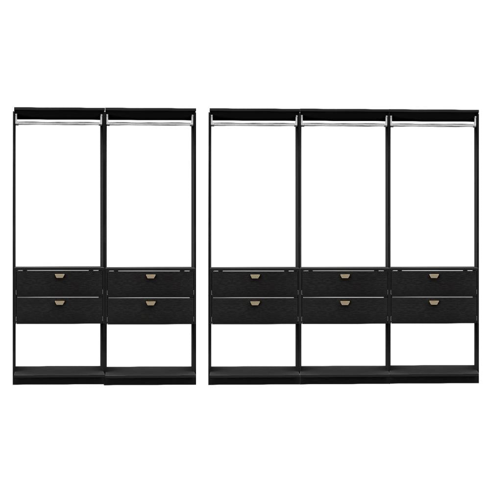 Guarda-Roupas Closet Modulado Alasca 300cm 5 Peças com 10 Gavetas e Cabideiros Preto Touch Carraro