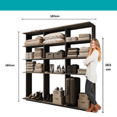 Guarda-Roupas Closet Modulado Alasca 180cm 3 Peças com 9 Prateleiras Preto Touch Carraro