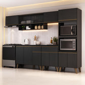 Armário de Cozinha Completa Atlanta Flux com Vidro Carraro Preto Touch