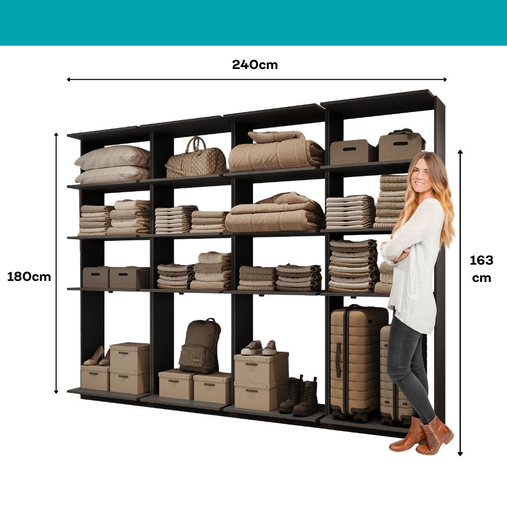 Guarda-Roupas Closet Modulado Alasca 240cm 4 Peças com 12 Prateleiras Preto Touch Carraro