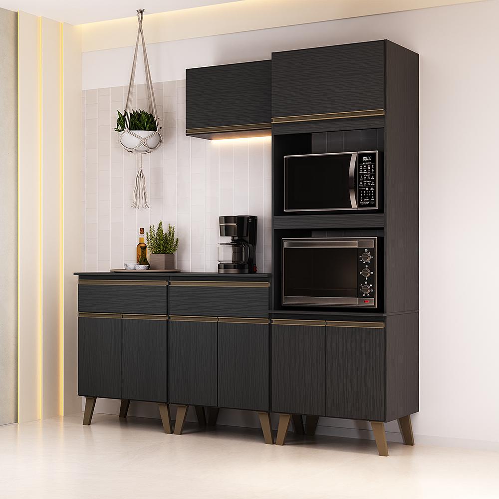 Armário de Cozinha Compacta Atlanta Onyx Carraro Preto Touch