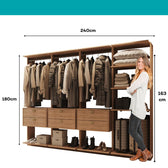 Guarda-Roupas Closet Modulado Alasca 240cm 4 Peças com 6 Gavetas e Cabideiros Freijó Carraro