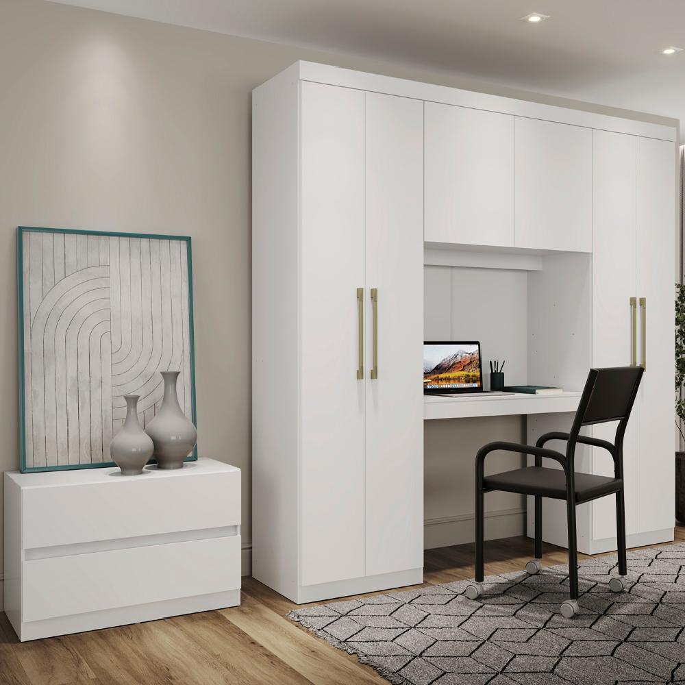 Guarda Roupa Casal 6 Portas 2 Gavetas Porto Branco com Escrivaninha Carraro-1769184755996